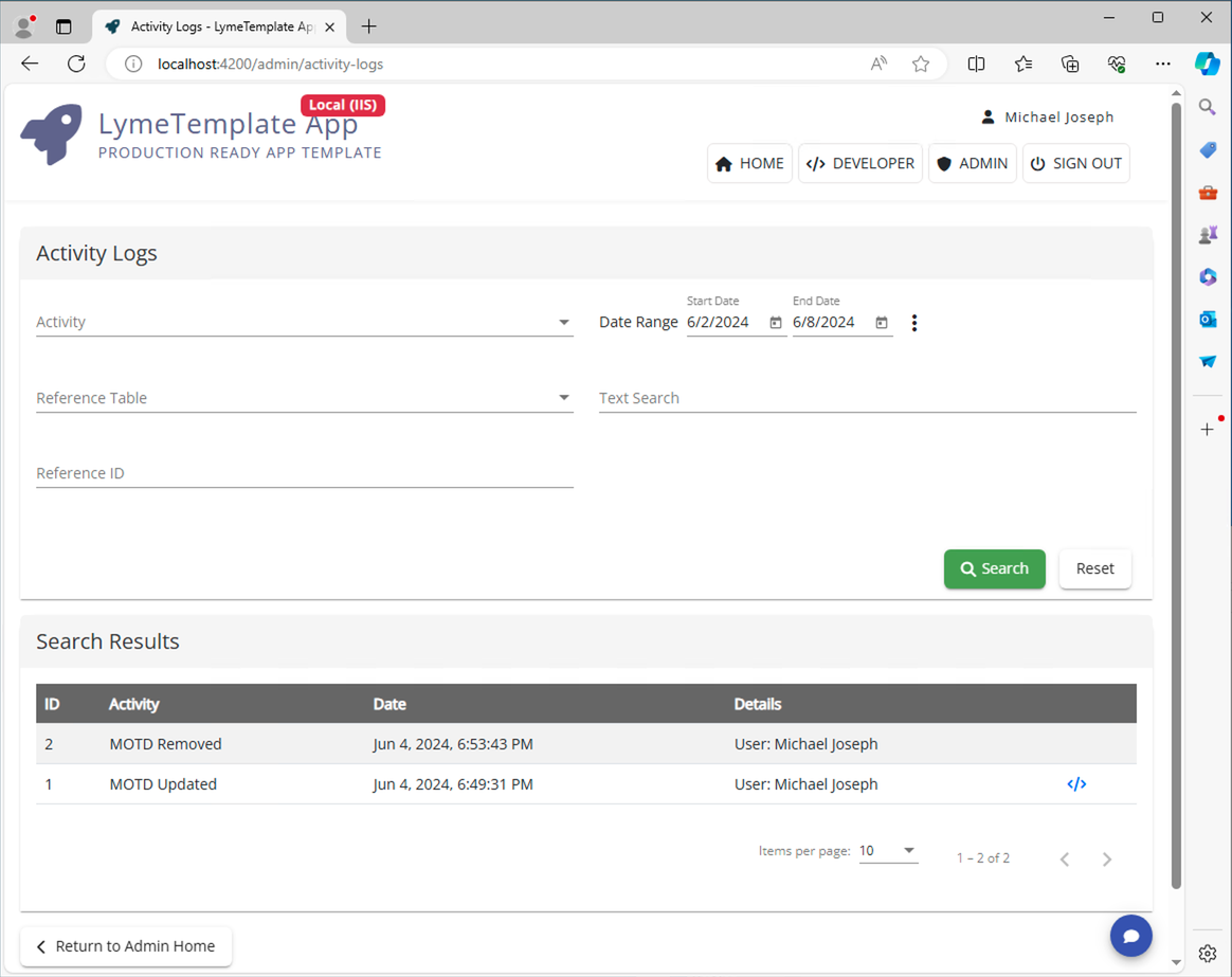Activity Logs Screenshot
