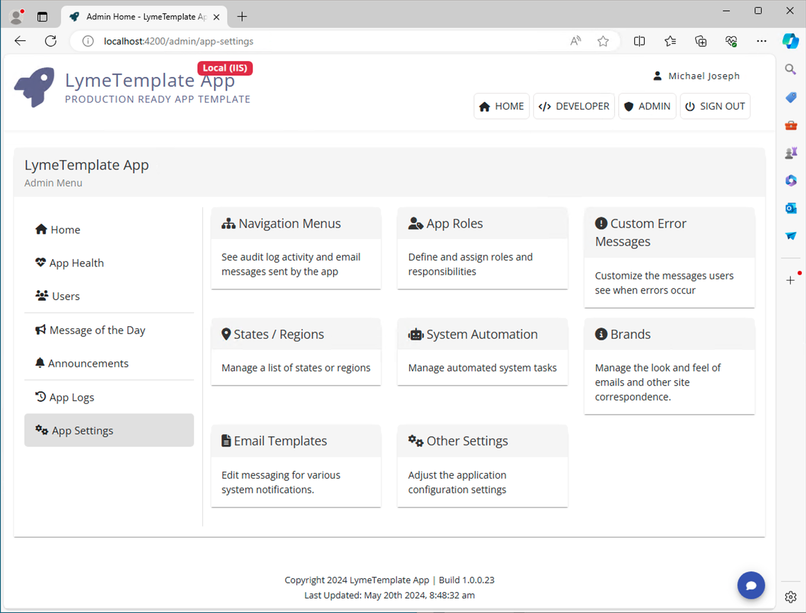 App Settings Page