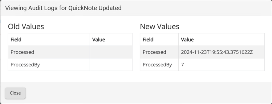 Audit Log Sample Screenshot