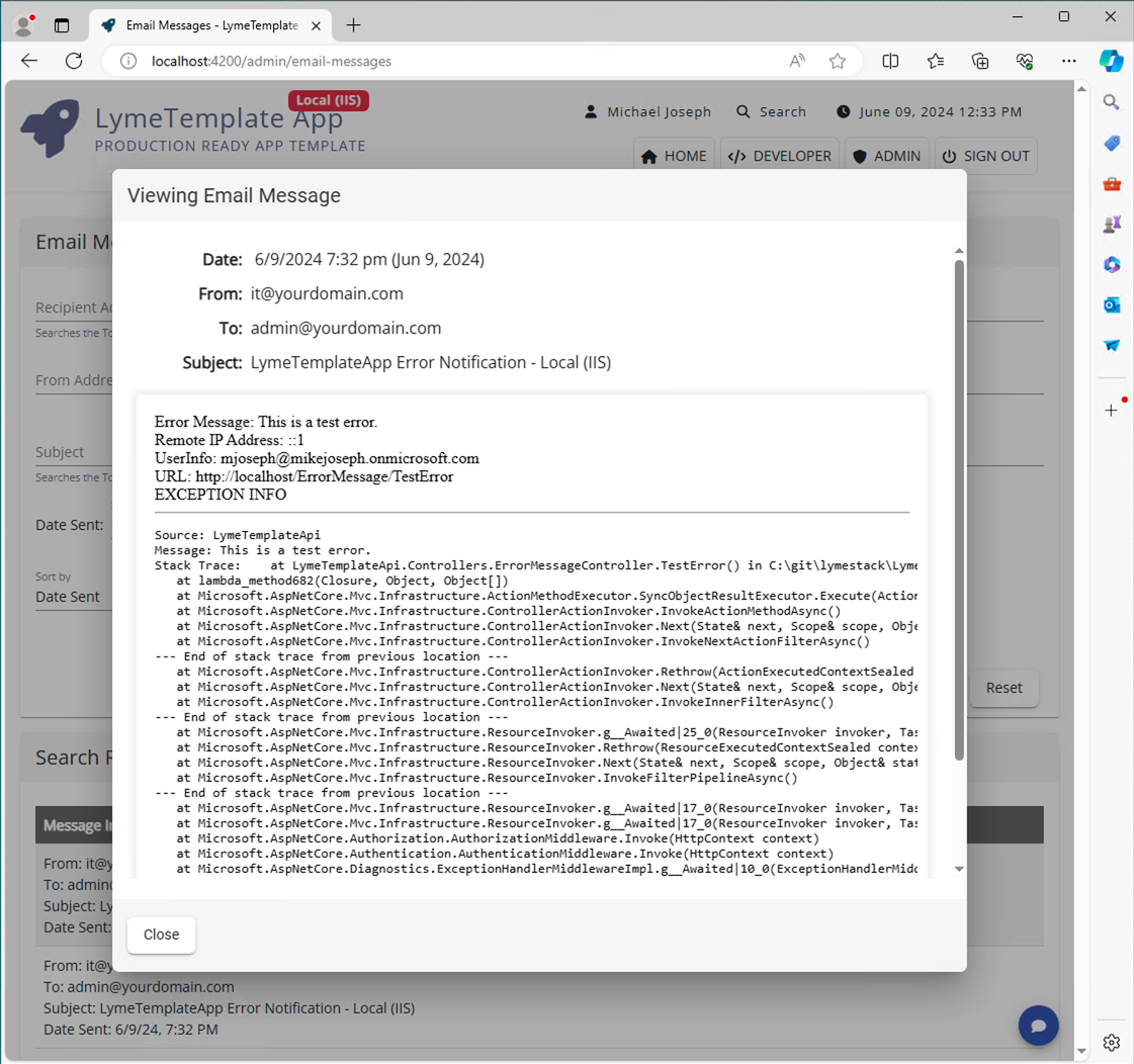 Automated Error Email Message