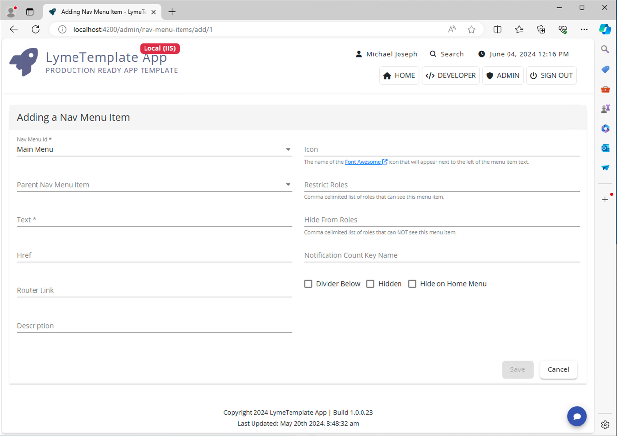 Add or Edit Nav Menu Item Form