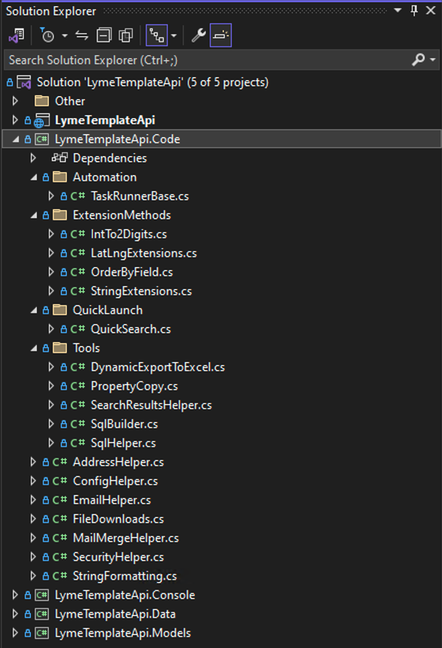 Screenshot of Solution Explorer