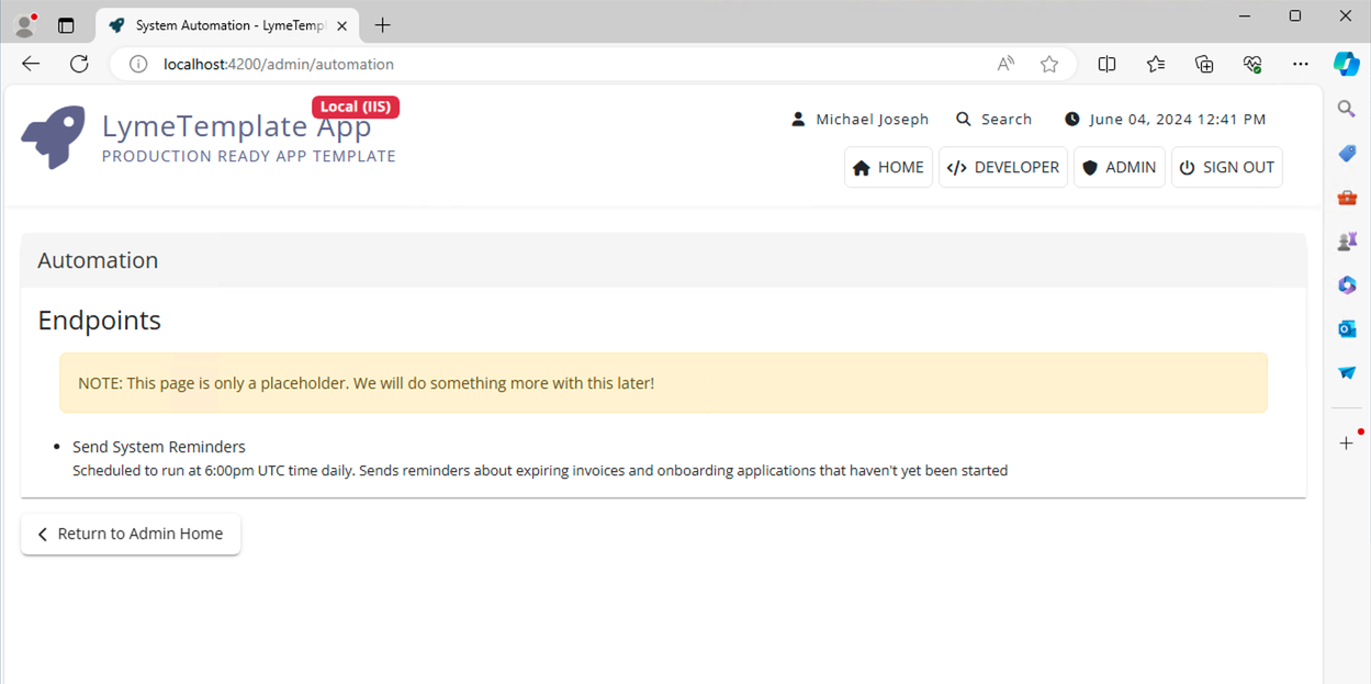 System Automation Admin Page