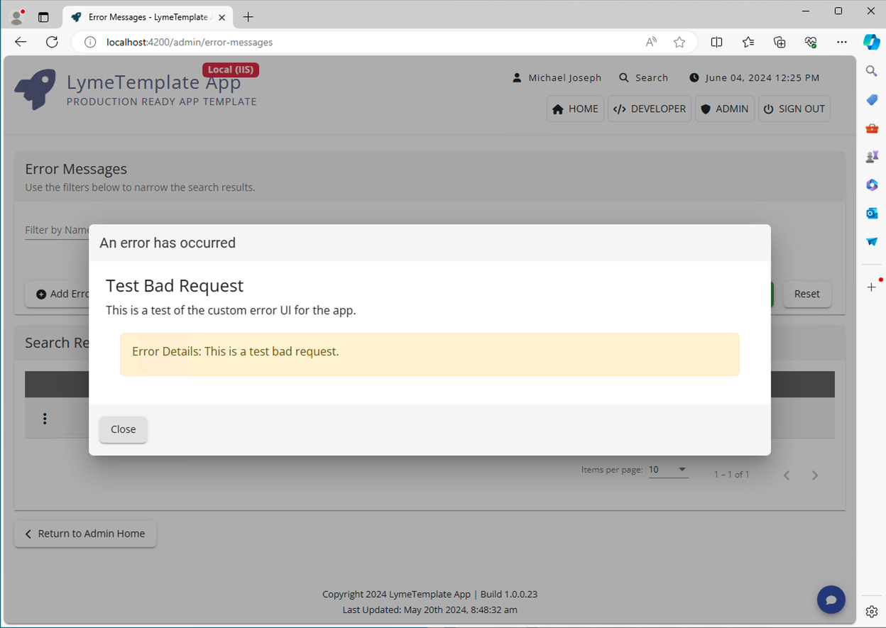 Test 400 Error Message