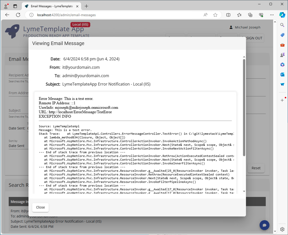Viewing Email Message