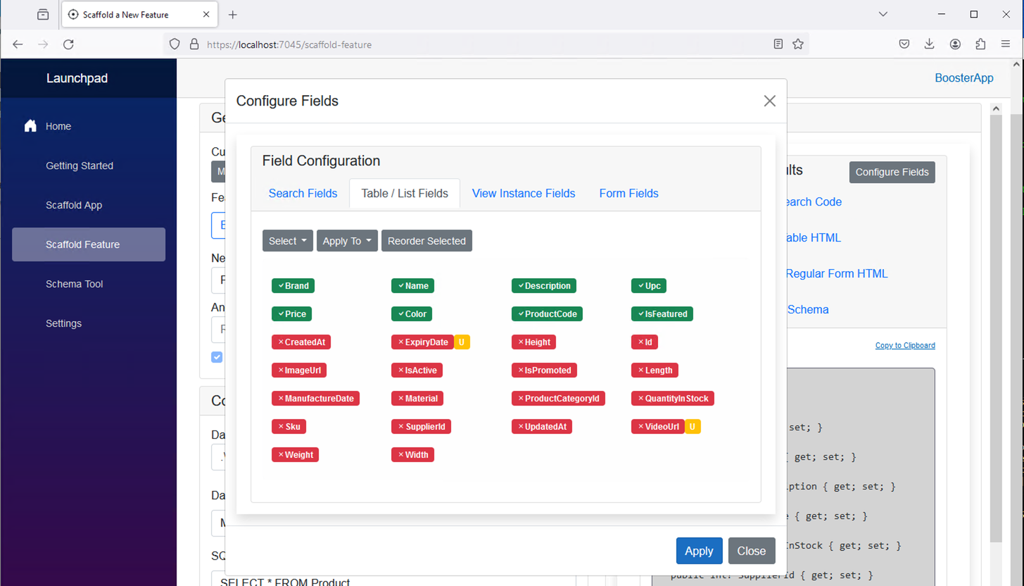 Screenshot of the modified list view