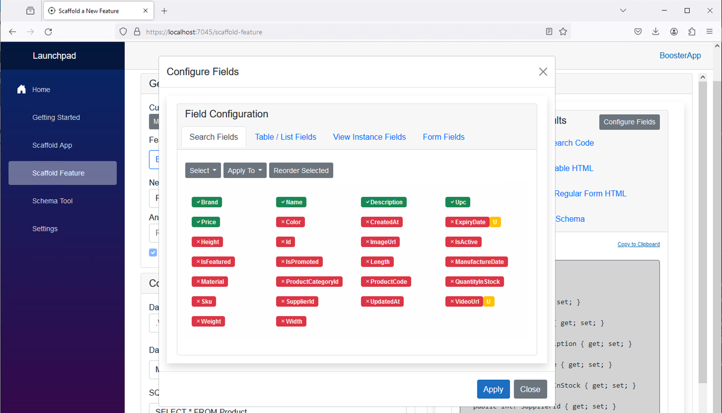 Selected Search Fields