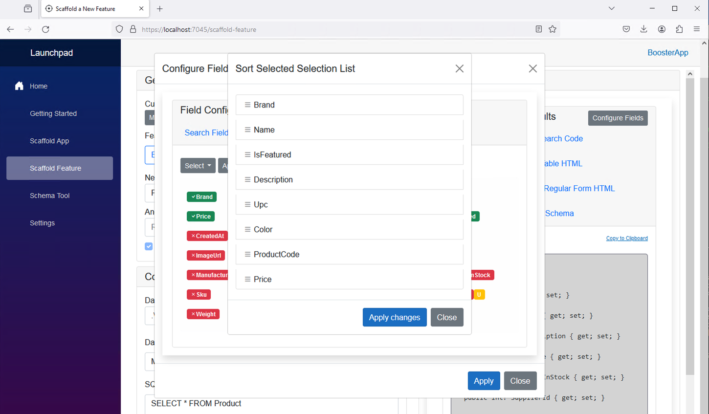 Screenshot of sort UI