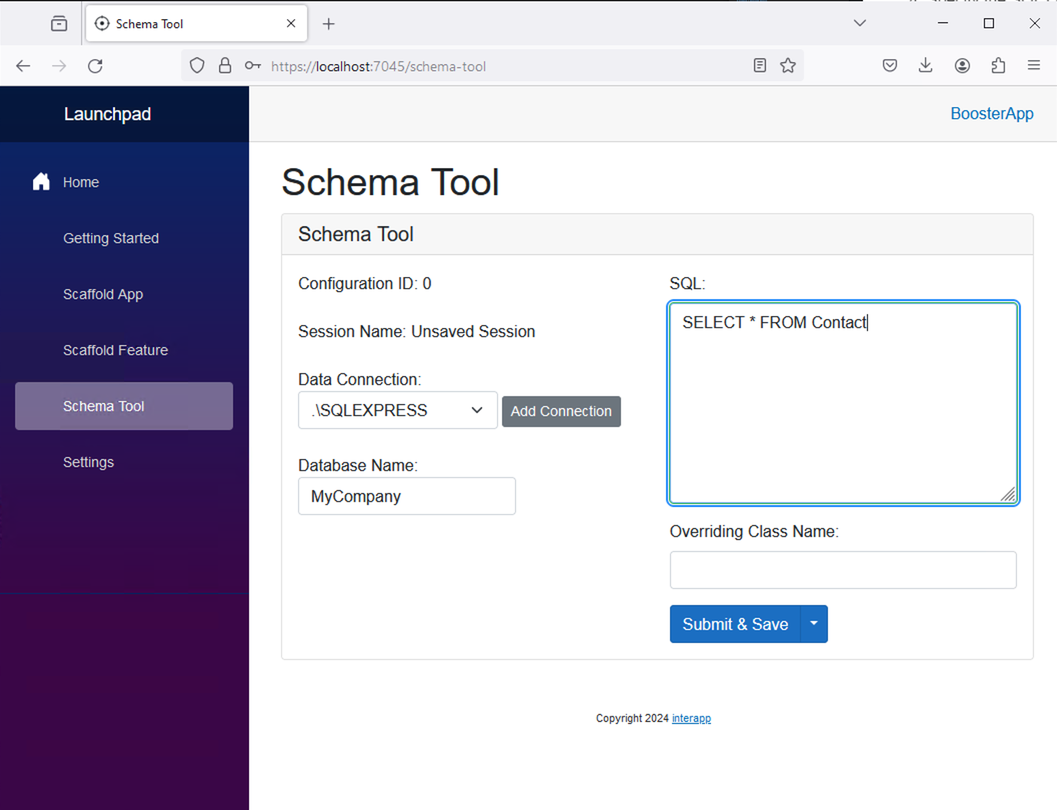 Schema Tool Sample Input
