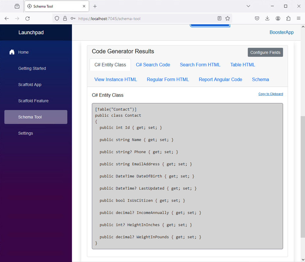 Schema Tool Sample Result